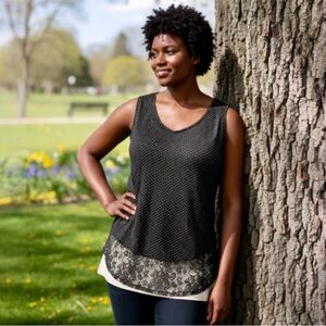Panhandle Sleeveless Black Floral Sheer Top Size SMALL
